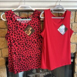 New! IMAN Size MEDIUM  animal print sleeveless top AND solid Red Top Both NWT